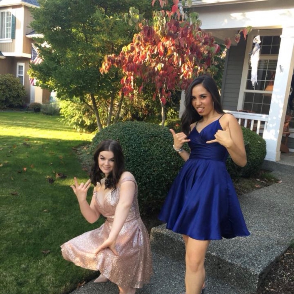 Satin Blue Fit & Flare Dress